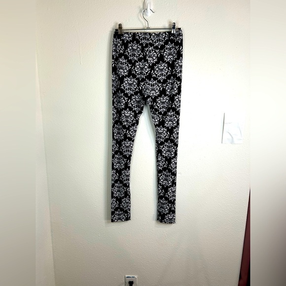 GVI Black White Damask Print Stretch Leggings Gothic Yoga Pants Size Small - Picture 9 of 9